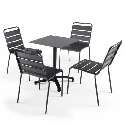  Ensemble table de jardin statifi&eacute; ardoise fonc&eacute; et 4 chaises gris