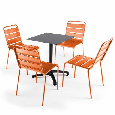  Ensemble table de jardin statifi&eacute; ardoise gris et 4 chaises orange