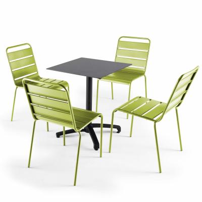  Ensemble table de jardin statifi&eacute; ardoise fonc&eacute; et 4 chaises vert