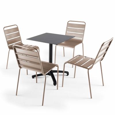  Ensemble table de jardin statifi&eacute; ardoise fonc&eacute; et 4 chaises taupe