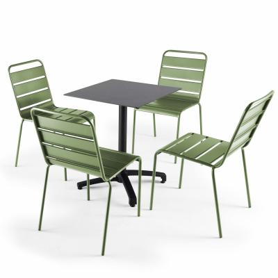  Ensemble table de jardin statifi&eacute; gris fonc&eacute; et 4 chaises vert cactus
