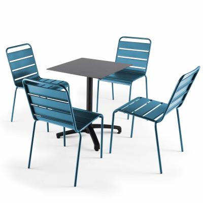  Ensemble table de jardin statifi&eacute; fonc&eacute; et 4 chaises bleu pacific