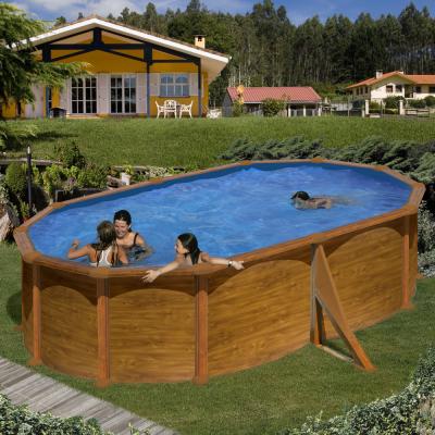 GRE Piscine ovale acier 5,27m x 3,27m x H. 1,32m - imitation bois 