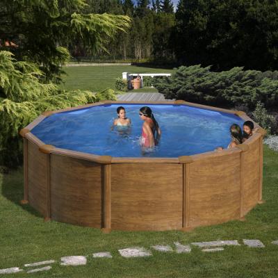 GRE Piscine acier aspect bois Mauritius ronde 4,80 x 1,32 m - Gr&eacute;