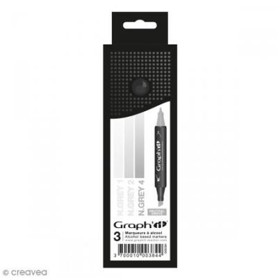 Assortiment Feutre &agrave; alcool Graph'it - D&eacute;grad&eacute; neutral greys - 3 marqueurs