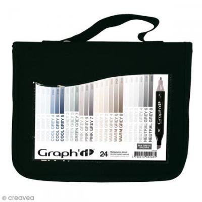 GRAPH IT GRAPH'IT Set de 24 Marqueurs &agrave; alcool double pointe - Mix Greys Colors