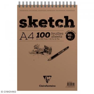 CLAIREFONTAINE Bloc Sketch  croquis - RI - A4 - 100F - 90g - blanc
