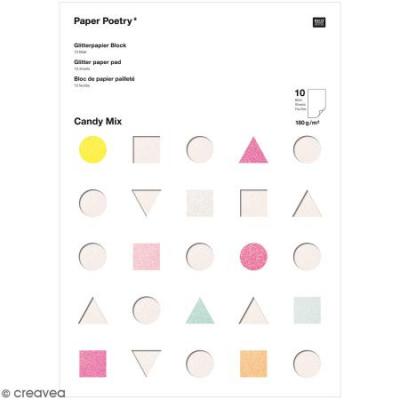 Bloc papier paillet&eacute; Candy - Pastel - 10 pcs