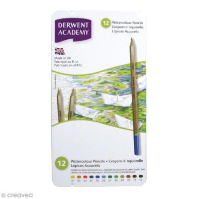 DERWENT Bo&icirc;te de crayons de couleur aquarellables -  Academy - 12 pcs