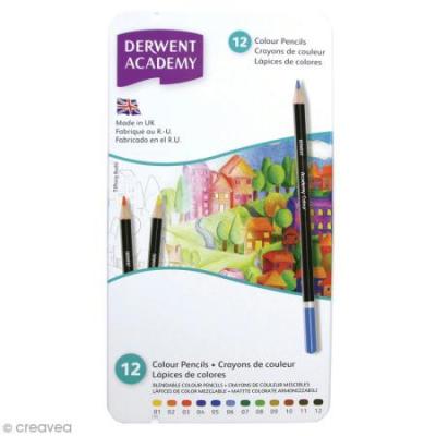 DERWENT Boite m&eacute;tal 12 crayons colour academy 
