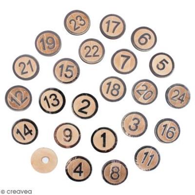 RAYHER Chiffres pour calendrier de l'Avent - Argent&eacute; - &Oslash; 3,5 cm - 24 pcs -  - couleur variant