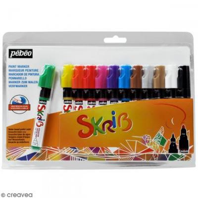  Coffret Skrib Marqueur peinture gouache - Arc en ciel - 12 marqueurs