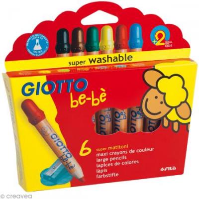 10 GIOTTO be-b&egrave; - Etui-coffret 6 maxi crayons + 1 taille-crayon