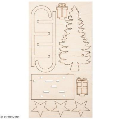 GENERIQUE D&eacute;cor 3D en bois &agrave; monter - Luge - 16,5 x 11 cm