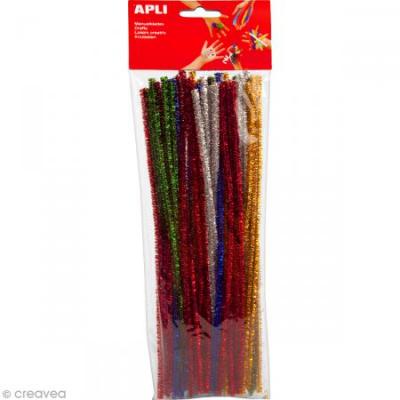  Sachet de 50 chenilles brillantes - APLI - Assortiment de couleurs