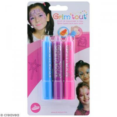  GRIM'TOUT- Princesse Set de 3 Grimsticks de Maquillage, GT41821, Turquoise, Rose, Violet