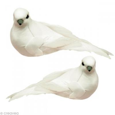 ARTEMIO Oiseaux d&eacute;coratifs blancs (sur pince) 2 pi&egrave;ces - art&eacute;mio