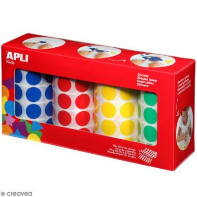 APLI Paquet de 4 rouleaux de 1770 (7080) Gommettes Rondes 20 mm Assorties