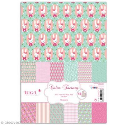 TOGA  Lot de 48 feuilles de papiers imprim&eacute;es Josephine