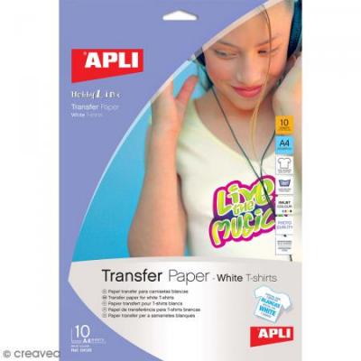 APLI  Paper Transfer Paper - Papier Transferts Sur T-Shirt - Blanc - A4 (210 X 297 Mm) 10 Feuille(S)