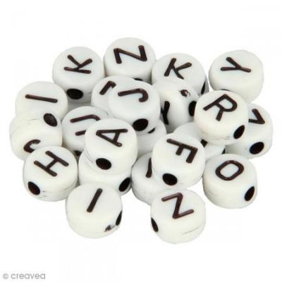 ARTEMIO Perle D&eacute; Alphabet 7mm blanc et noir 300 pi&egrave;ces blanc
