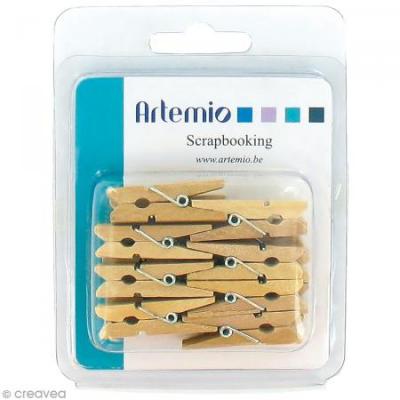 ARTEMIO Pinces &agrave; linge en bois 3,5 cm x 16 -  - couleur variant