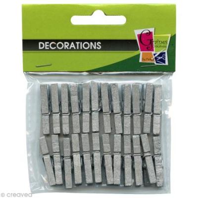 PW INTERNATIONAL Pinces &agrave; linge mini argent&eacute;es 3 cm x 24 - Graine Cr&eacute;ative - couleur variant
