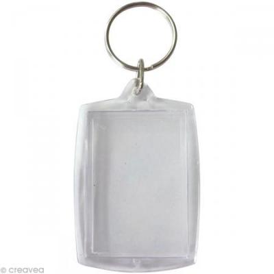 GRAINECREA Lot de 6 porte-cl&eacute;s rectangle transparents &agrave; d&eacute;corer format 50 x 40 mm