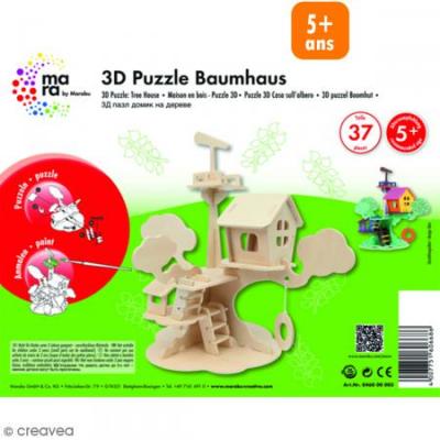  Puzzle 3D en bois &agrave; monter - Maison d'arbre - 37 pcs