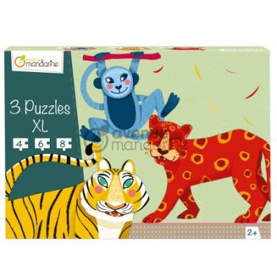 AVENUE MANDARINE Puzzles XL - Animaux poilus de la jungle - 5 &agrave; 8 pcs - 3 puzzles