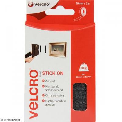 VELCRO&REG;  VEL-EC60211 Bande auto-agrippante &agrave; coller partie velours et partie agrippante (L x l) 1000 mm x 20 mm noir 1 m 