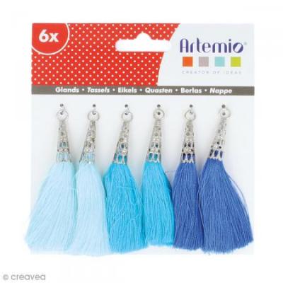 ARTEMIO Set de pompons tassels 8 cm - Camaieu bleu - 6 pcs -  - couleur variant