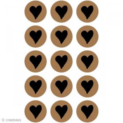 GRAINE CR Stickers kraft - Rond avec coeur 2,5 cm - 60 pcs - &eacute;ative - couleur variant