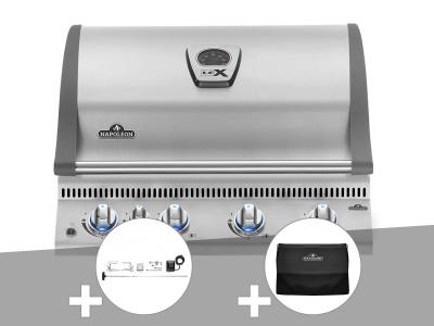 NAPOLEON Barbecue &agrave; gaz encastrable Napol&eacute;on LEX 485 + R&ocirc;tissoire + Housse