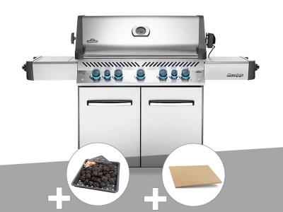 NAPOLEON  - Barbecue &agrave; gaz Prestige 665 inox + Plateau charbon + Pierre &agrave; pizza large rectangle