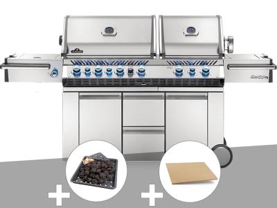 NAPOLEON Barbecue &agrave; gaz  Prestige Pro 825 + Plateau charbon + Pierre &agrave; pizza large rectangle