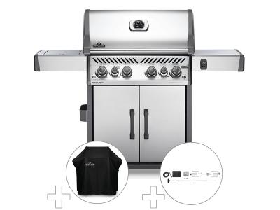 NAPOLEON Barbecue &agrave; gaz  Rogue SE 525 SIB inox 4 br&ucirc;leurs + Housse de protection + R&ocirc;tissoire