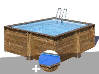 GRE Kit piscine bois Sunbay Carra 3,05 x 3,05 x 1,19 m + B&acirc;che &agrave; bulles