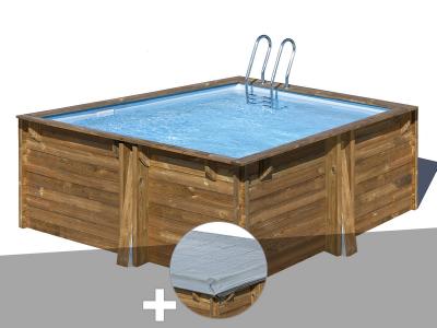 GRE GR&Eacute; - Kit piscine bois Carra 3,05 x 3,05 x 1,19 m + B&acirc;che hiver - Bois