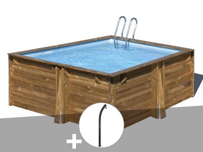 GRE GR&Eacute; - Kit piscine bois Carra 3,05 x 3,05 x 1,19 m + Douche - Bois