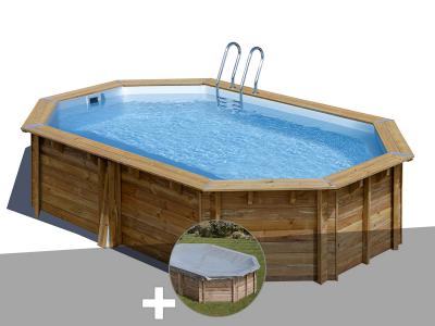 GRE Kit piscine bois Gr&eacute; Vermela 6,72 x 4,72 x 1,46 m + B&acirc;che hiver