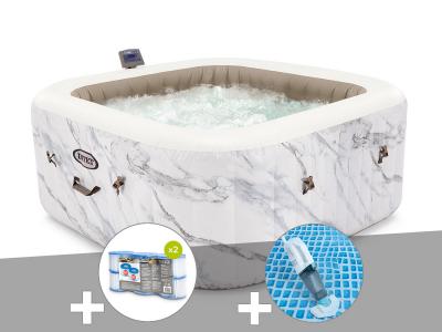 INTEX Kit spa gonflable  PureSpa Calacatta carr&eacute; Bulles 4 places + 6 filtres + Aspirateur