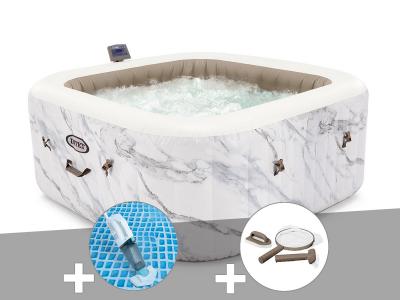 INTEX Kit spa gonflable  PureSpa Calacatta carr&eacute; Bulles 4 places + Aspirateur + Kit d'entretien