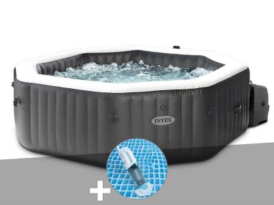 INTEX Kit spa gonflable  PureSpa Carbone octogonal Bulles et Jets 4 places + Aspirateur