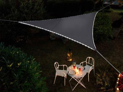 JARDILINE Voile d'ombrage triangulaire Leds solaires Ardoise + Adaptateur