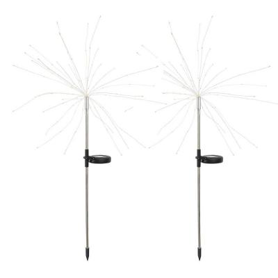 LUMISKY Lot de 2 balises solaires d&eacute;coratives &agrave; planter led 2x fireworks spike H97cm