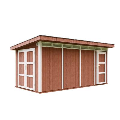 TIMBELA Abri de Jardin Qualit&eacute; Premium 8.52+2.95 m&sup2; - Kit tout compris avec sol, tuiles bitumineuses, set de peinture-Construction de Panneaux LP Smartside- Cabane de Jardin  M905C REDWOOD