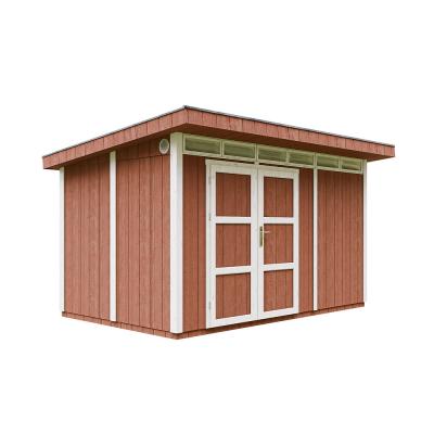 TIMBELA Abri de Jardin 9m2 &agrave; Base de Bois en Panneaux LP SmartSide, avec Sol et tuiles bitumineuses L412xL279xH237 cm - Cabane de Jardin Exterieur  M904A- Couleur de Peinture Redwood Red