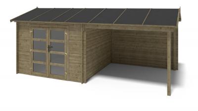 ALTANKA Abri de jardin en bois - 17,40m2 - 5,79x3m - Trait&eacute; - Ep. 24mm - Couleur: vert -  
