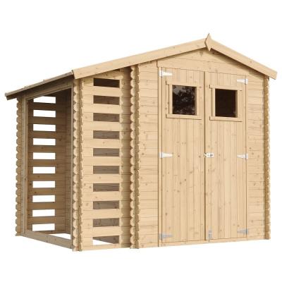 TIMBELA Abri de jardin en bois et range b&ucirc;ches ext&eacute;rieur avec sol trait&eacute; 3,53+0,97m2